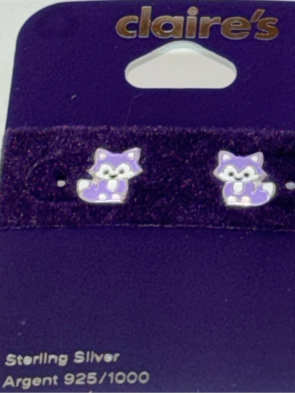 Claire's Sterling Silver Stud Earrings Purple Fox